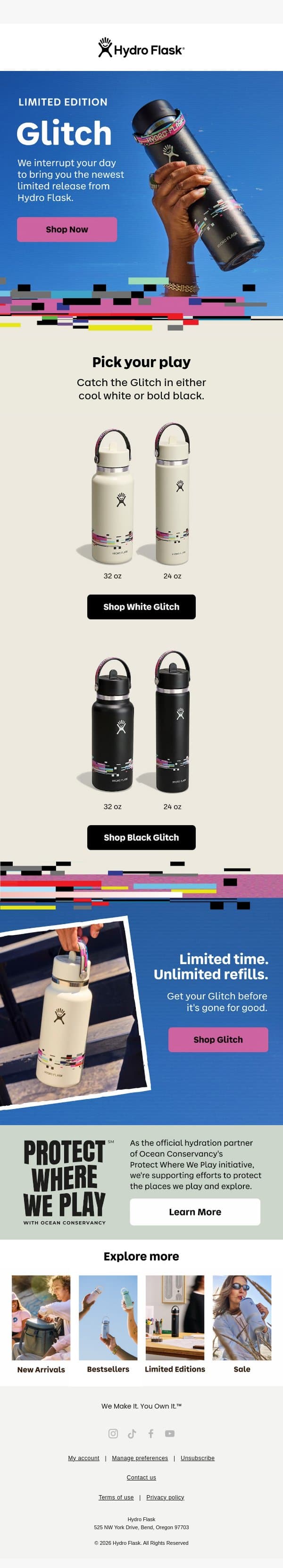 Shop the newest limited-release collection. email from Hydro Flask screenshot
