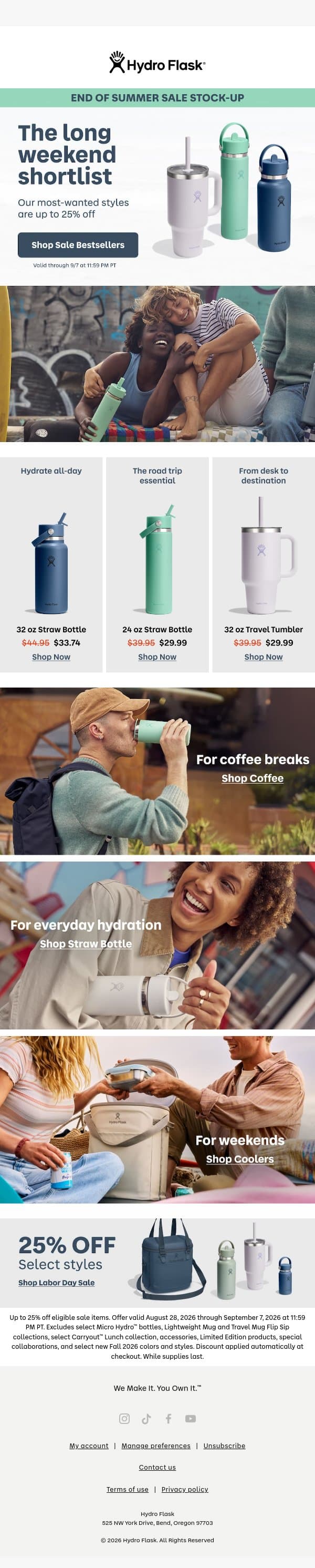 25% off most-wanted styles email from Hydro Flask screenshot