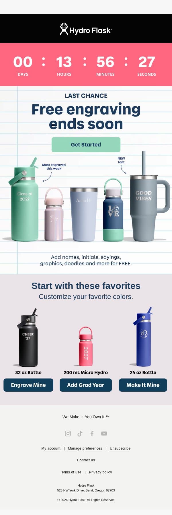 Last chance to make it yours email from Hydro Flask screenshot