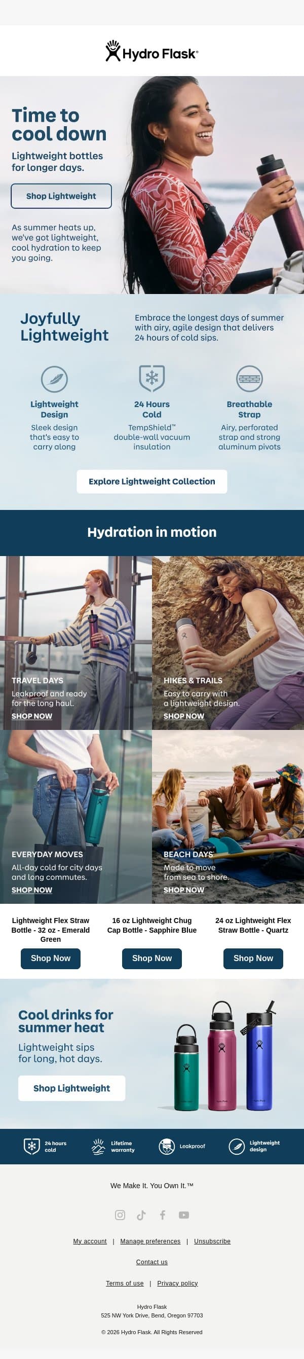 Summer moves lighter email from Hydro Flask screenshot