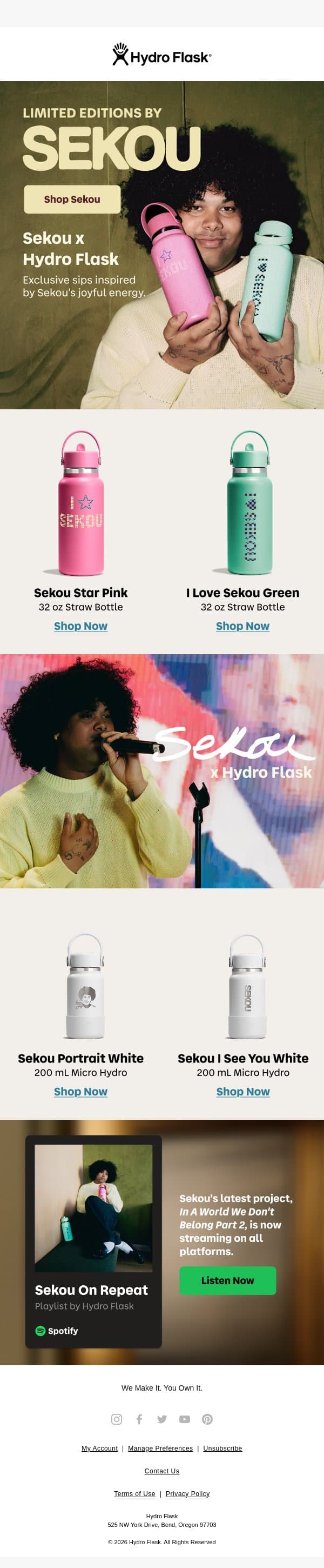 New drop: Sekou x Hydro Flask email from Hydro Flask screenshot