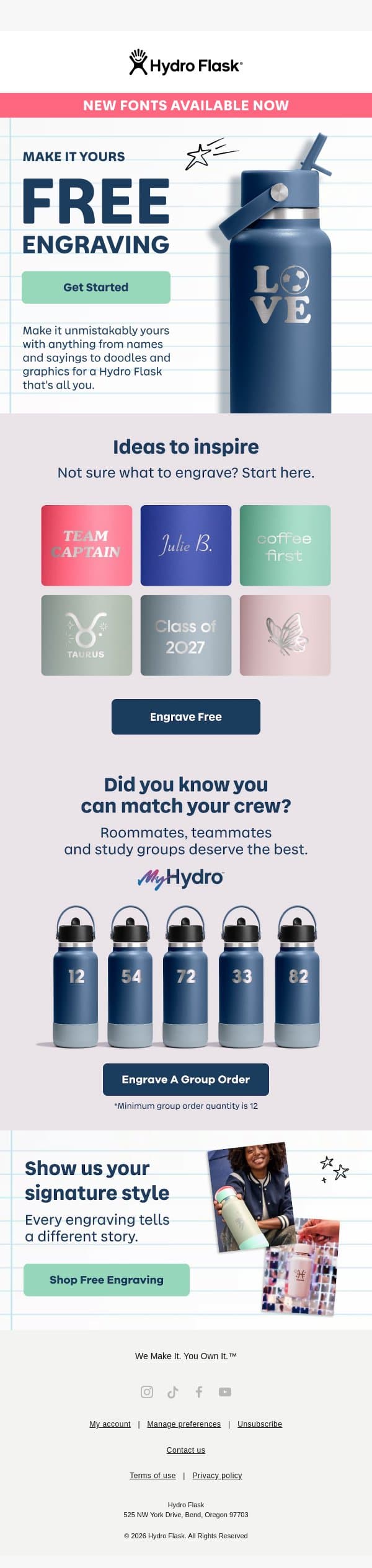 Yours is just "yours" email from Hydro Flask screenshot