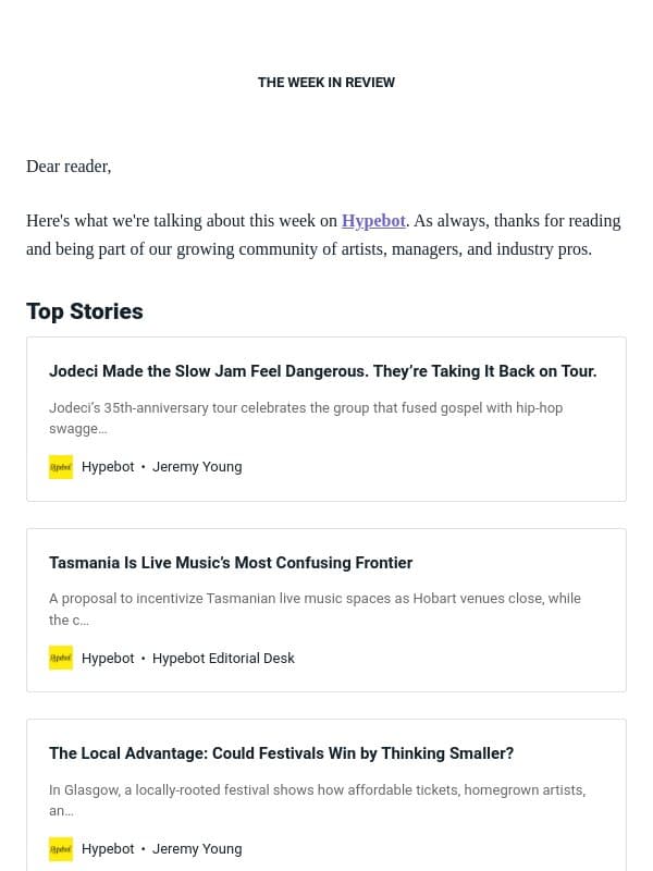 The Week in Review: July 24-30, 2026 email from Hypebot