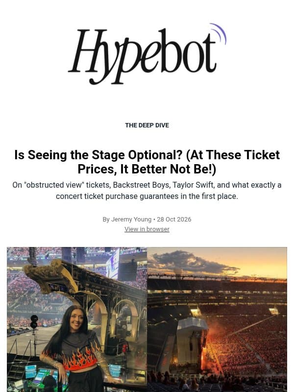 Is Seeing the Stage Optional? (At These Ticket Prices, It Better Not Be!) email from Hypebot