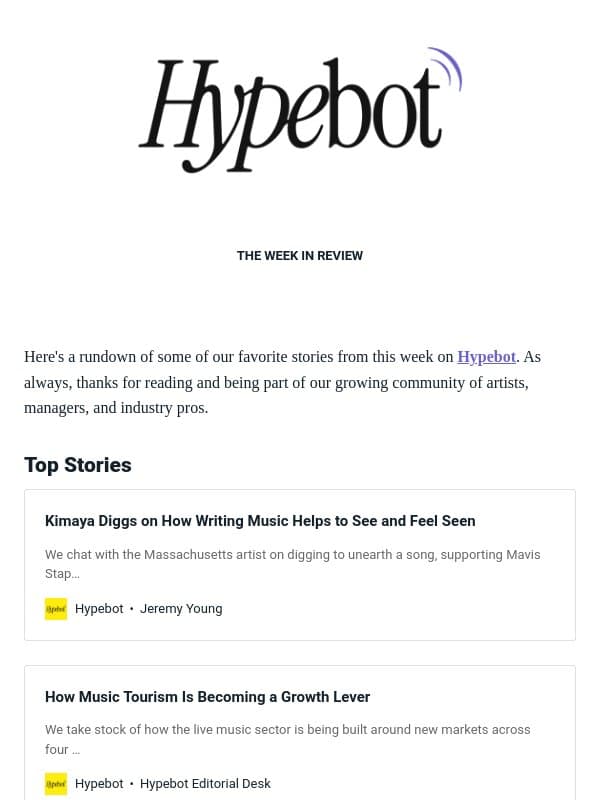 The Week in Review: Oct 9-15, 2026 email from Hypebot