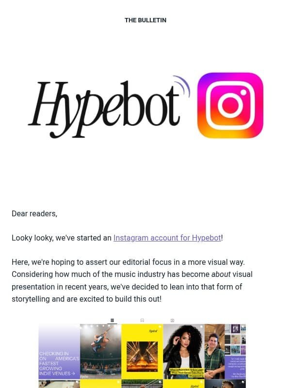 We (Finally) Started an Instagram Account email from Hypebot