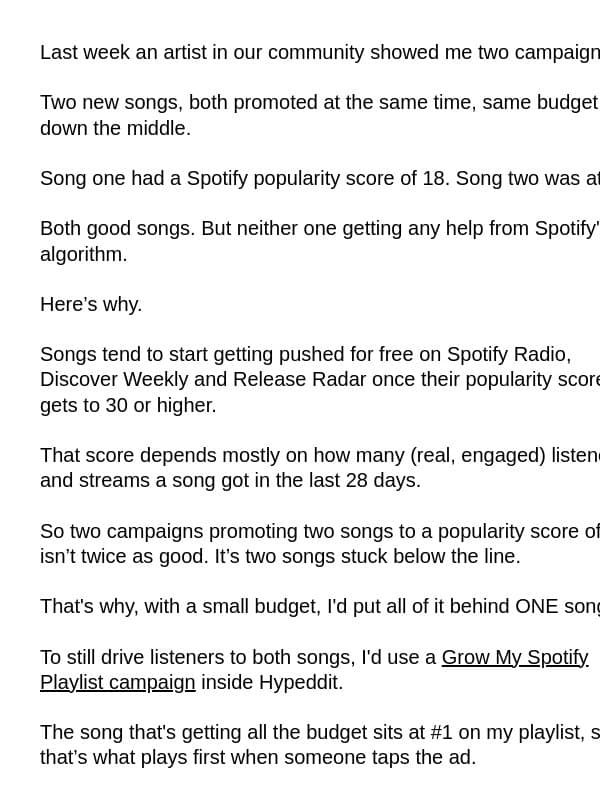 The Spotify budget mistake I saw last week email from Hypeddit