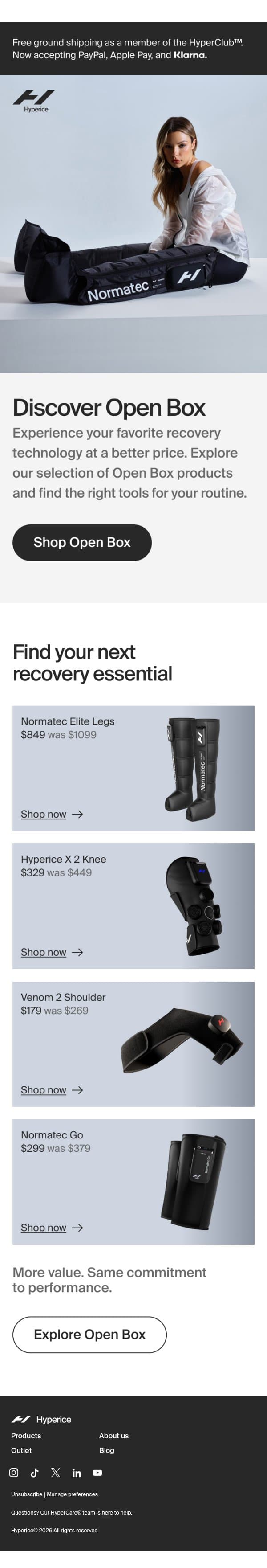 Big savings. Same performance. 🔥 email from Hyperice screenshot