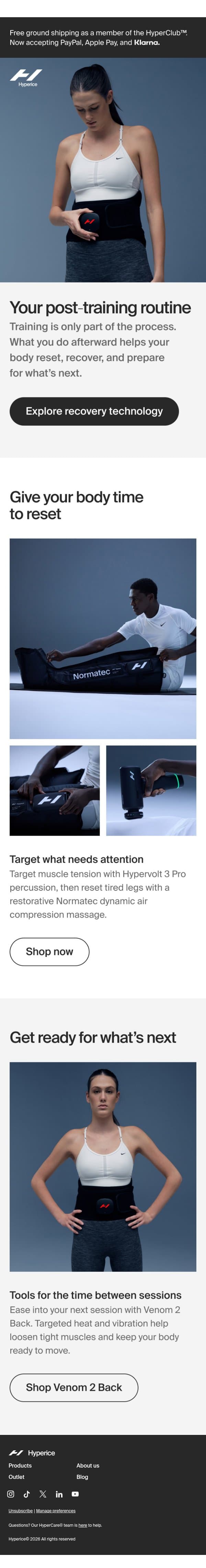 Your post-training routine starts here ⚡ email from Hyperice screenshot