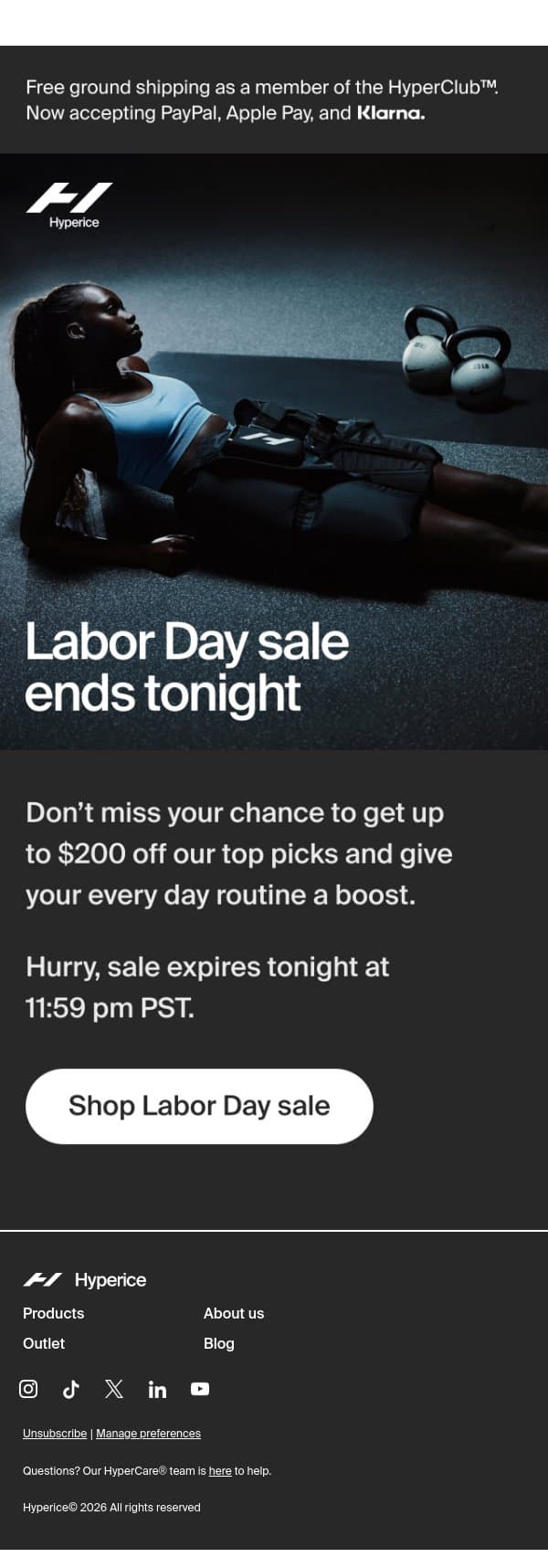 It all ends tonight π¨ email from Hyperice screenshot