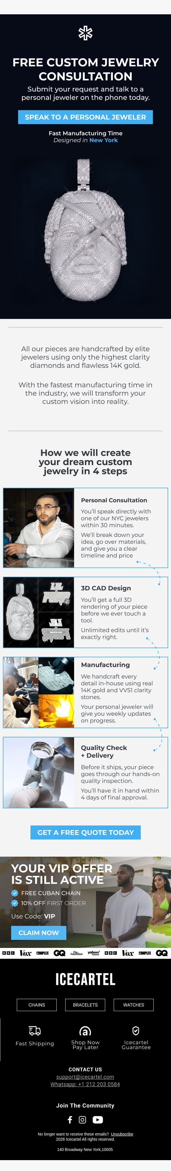 Create Your Own Custom Pendant email from Ice Cartel screenshot