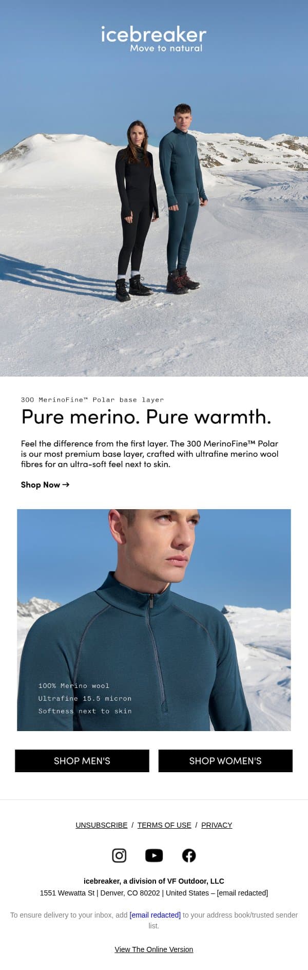 Pure merino. Nothing in between. email from Icebreaker screenshot
