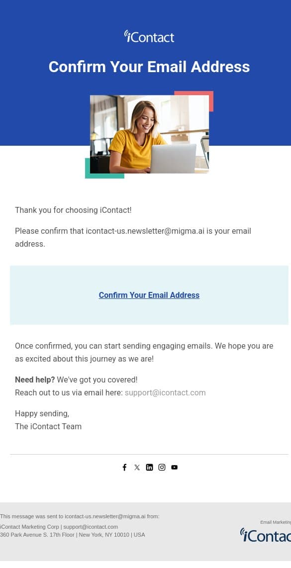 Confirm Your Email Address email from iContact screenshot