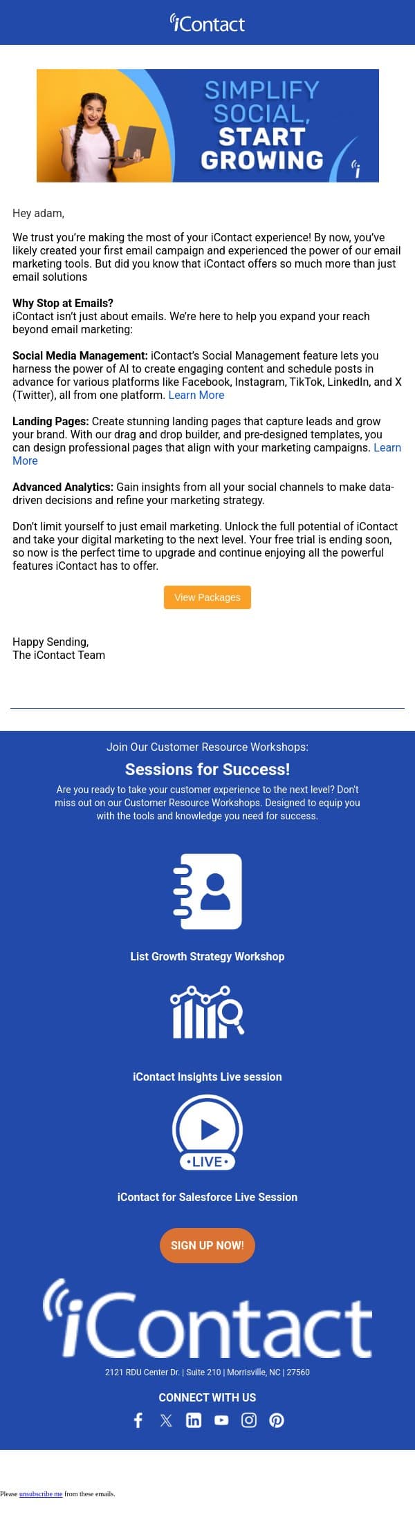 Ready to Take iContact to the Next Level? email from iContact screenshot