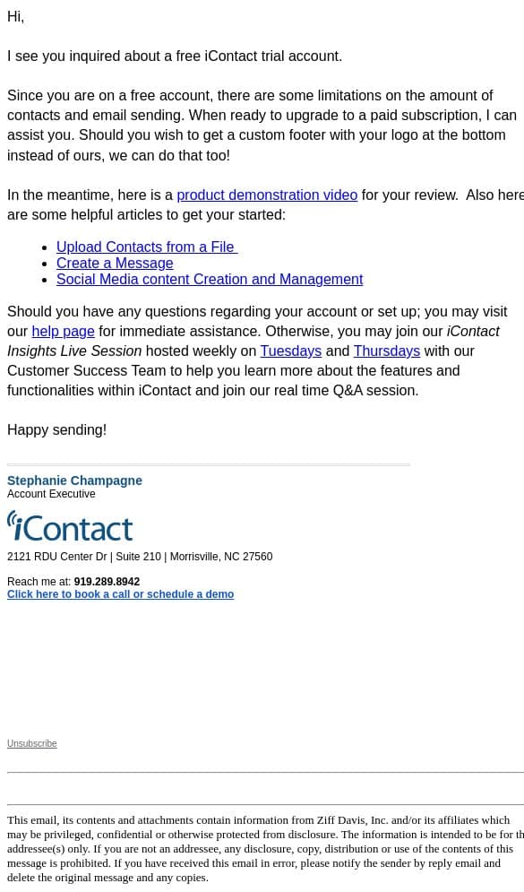 Welcome to iContact! 💌 email from iContact screenshot