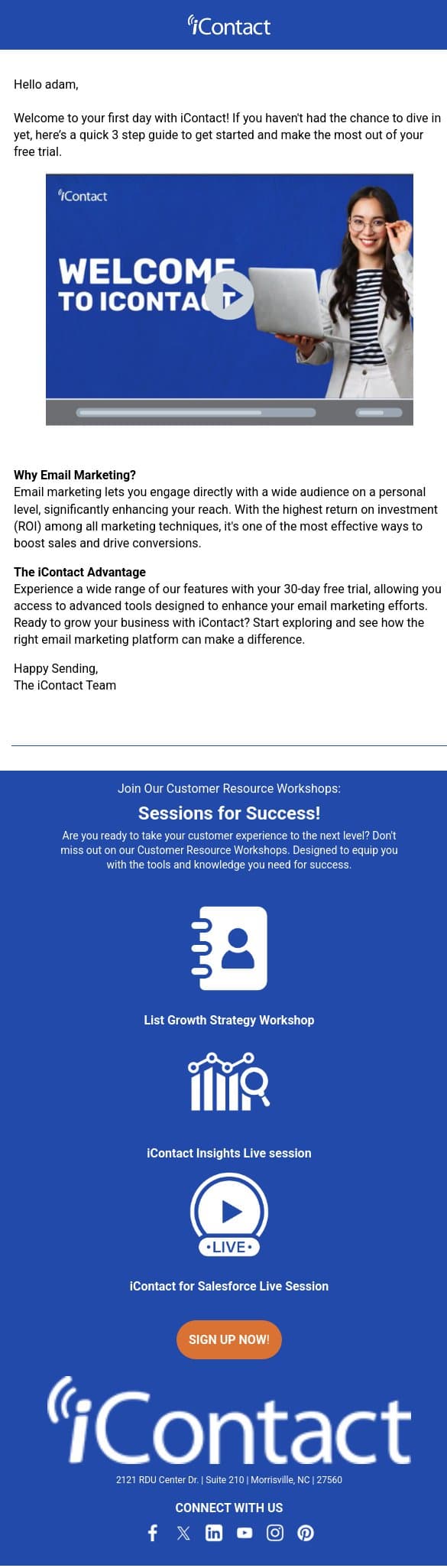 Start Strong 💪Your iContact Trial Begins Now! email from iContact screenshot