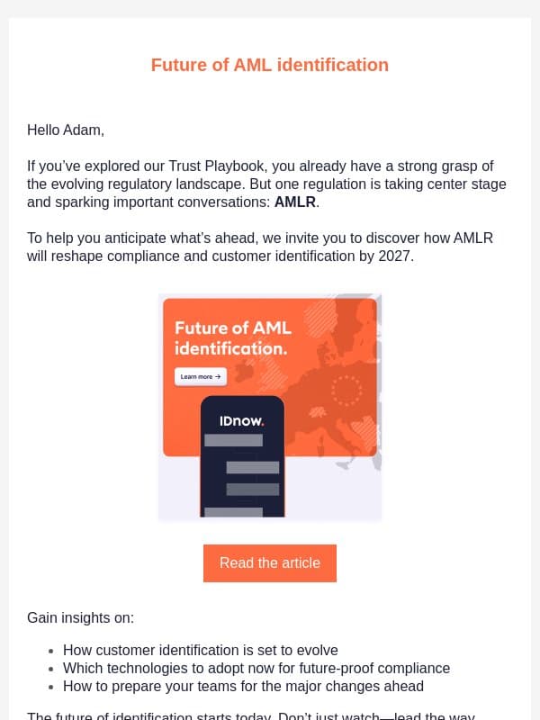 Beyond the Trust Playbook: Get Ready for AMLR in 2027 email from IDnow