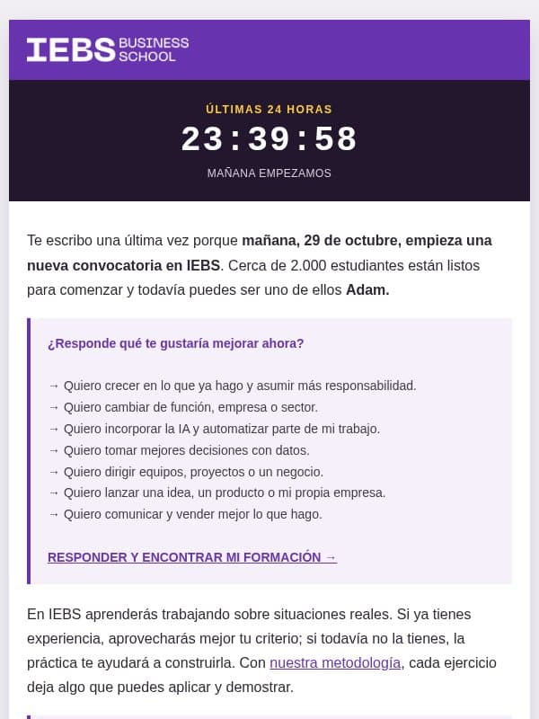 ÚLTIMAS 24H ⏳ ¿Te vas a quedar fuera Adam? email from IEBS Business School