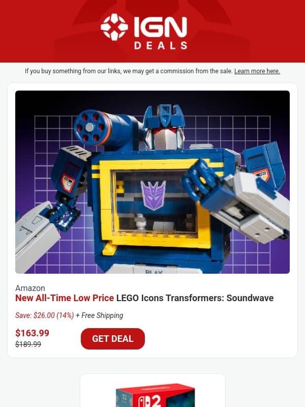Daily Deals: LEGO Transformers: Soundwave Drops to a New Low Price email from IGN