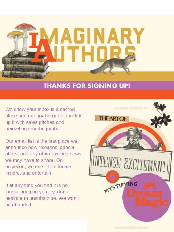 A little bit about us…(and a THANK YOU discount) email from Imaginary Authors
