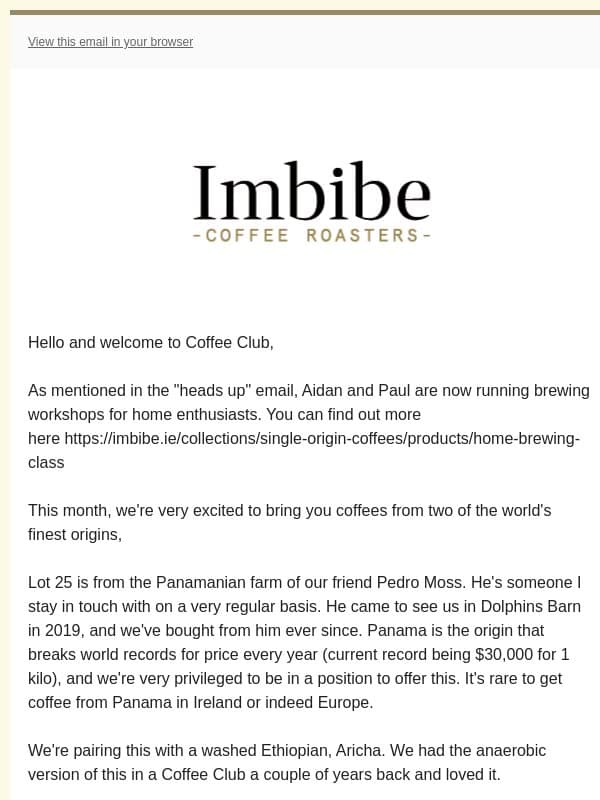 Coffee Club October ☕️ email from Imbibe Coffee Roasters