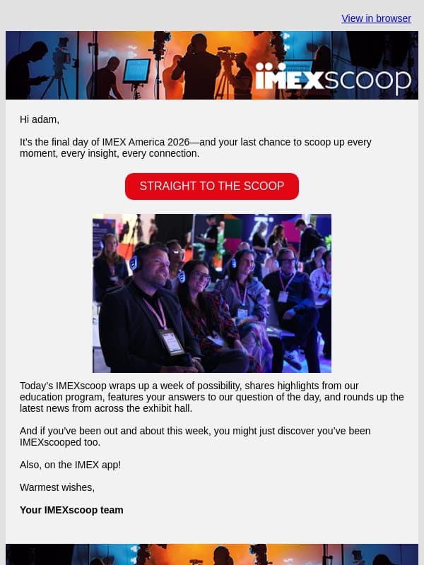 IMEXscoop live from Thursday at IMEX America 2026 email from IMEX Group