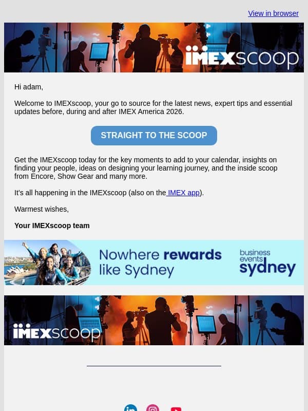 Stay in the IMEX America 2026 loop with IMEXscoop email from IMEX Group