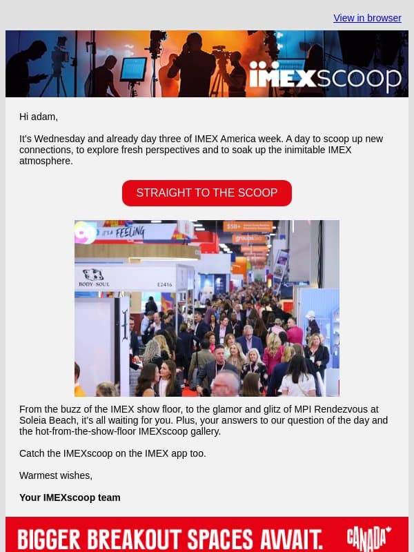 IMEXscoop live from Wednesday at IMEX America 2026 email from IMEX Group