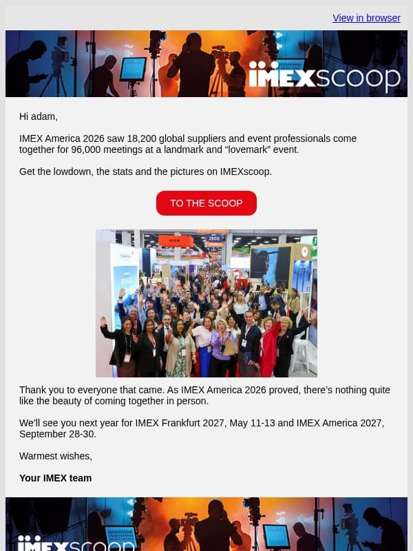 The IMEXscoop on IMEX America 2026 email from IMEX Group
