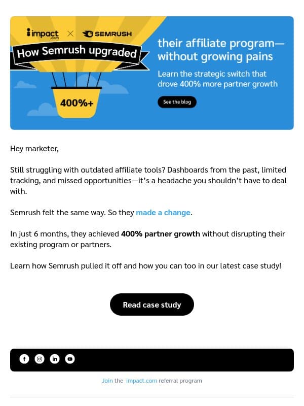 How Semrush unlocked 400% partner growth by migrating platforms email from Impact