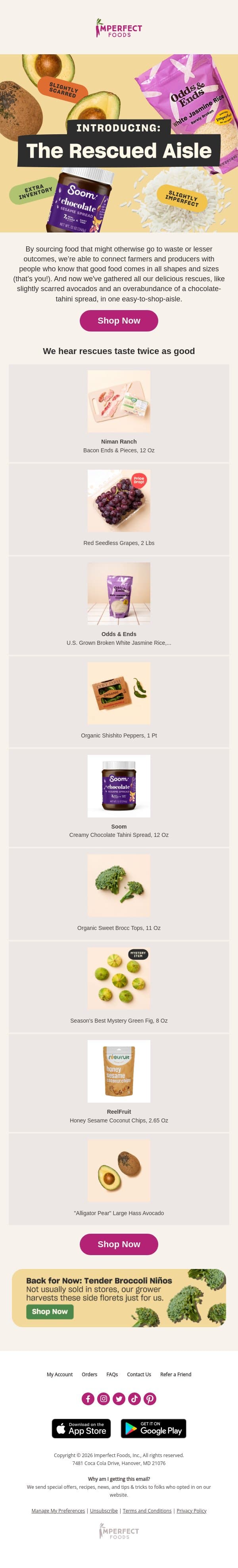 These Groceries Need Rescuing email from Imperfect Foods screenshot