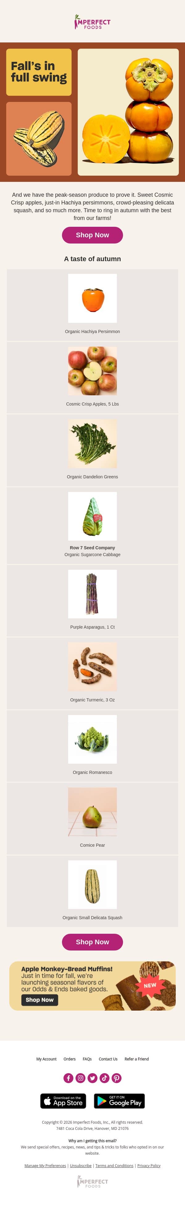 Peak Fall Produce, Delivered email from Imperfect Foods screenshot