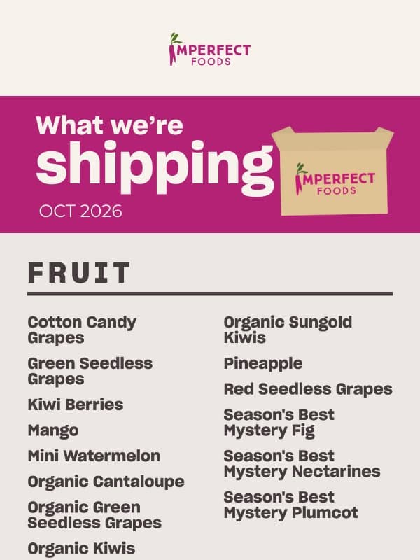 What We’re Shipping in October email from Imperfect Foods