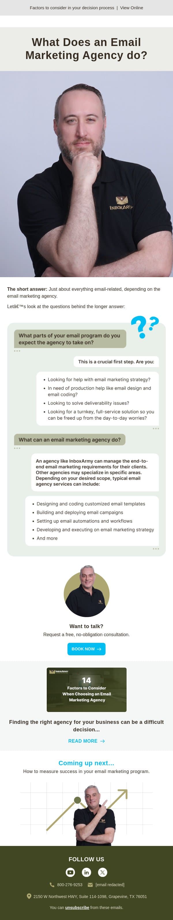 What you should expect from an email marketing agency email from Inbox Army screenshot
