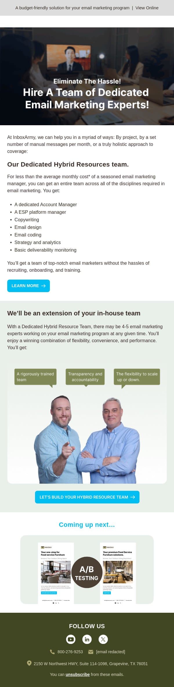 Get a dedicated team for your email marketing email from Inbox Army screenshot