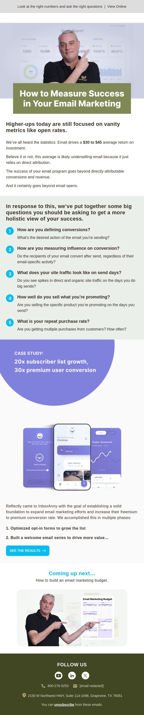 How to measure success in your email marketing email from Inbox Army screenshot