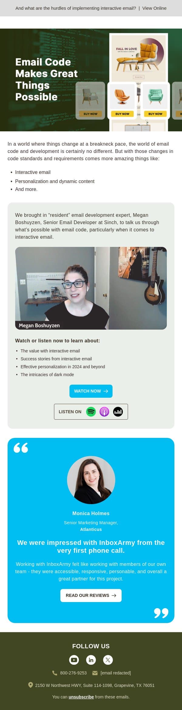 What’s possible with interactive email? email from Inbox Army screenshot