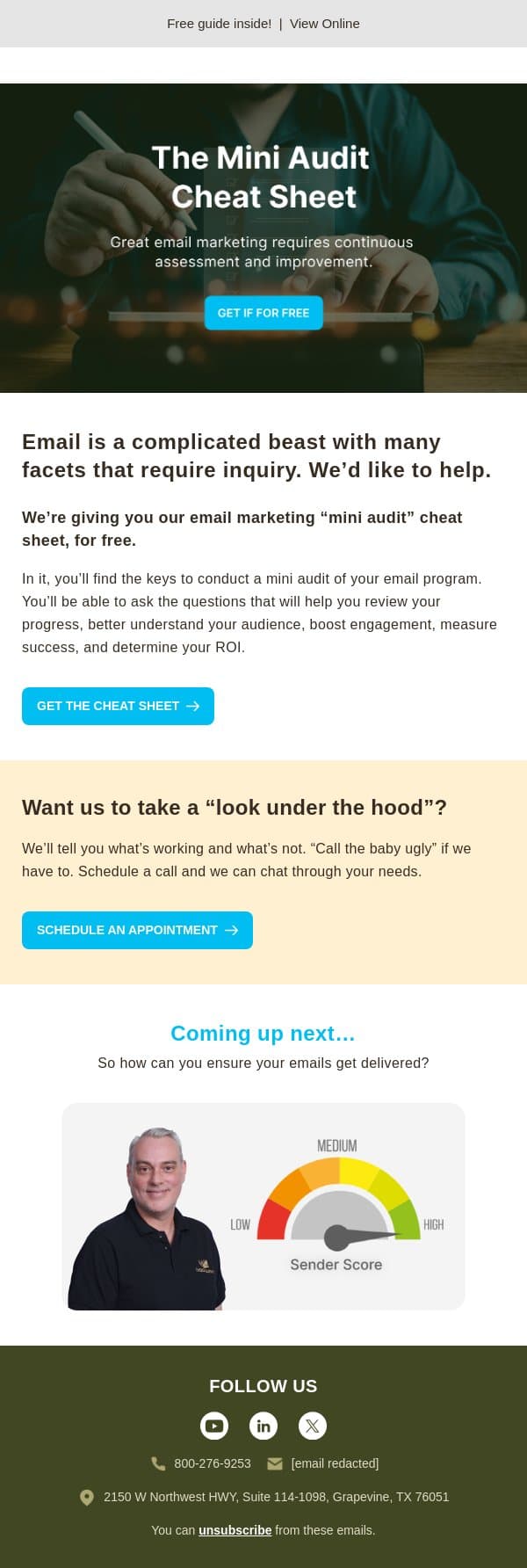 How’s your email marketing program doing? email from Inbox Army screenshot