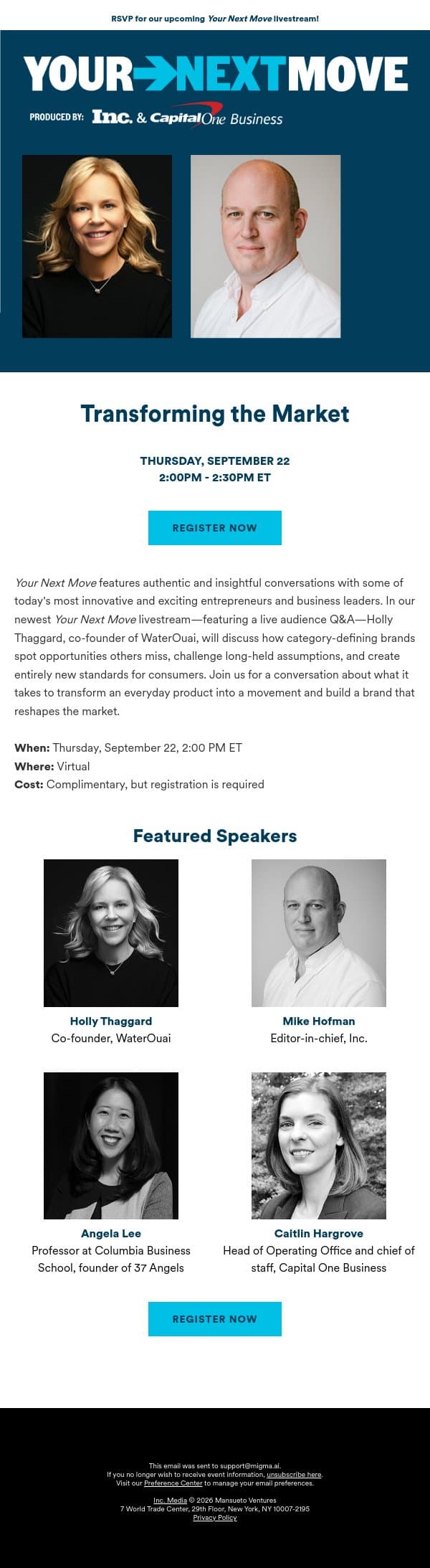 Join Us for a Live Conversation with Holly Thaggard email from Inc. Magazine screenshot