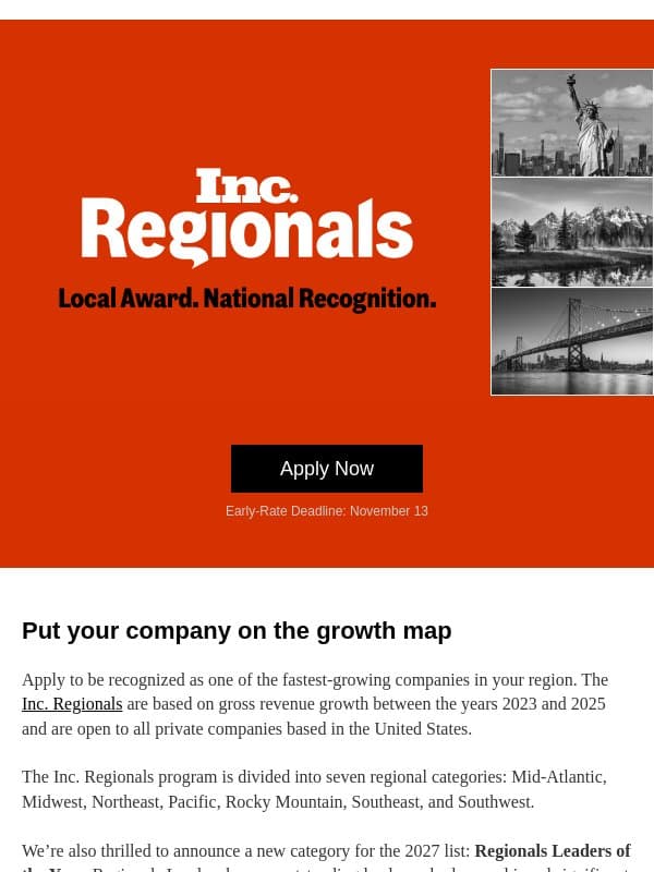 📍Make Your Mark Among Top-Growth Companies email from Inc. Magazine
