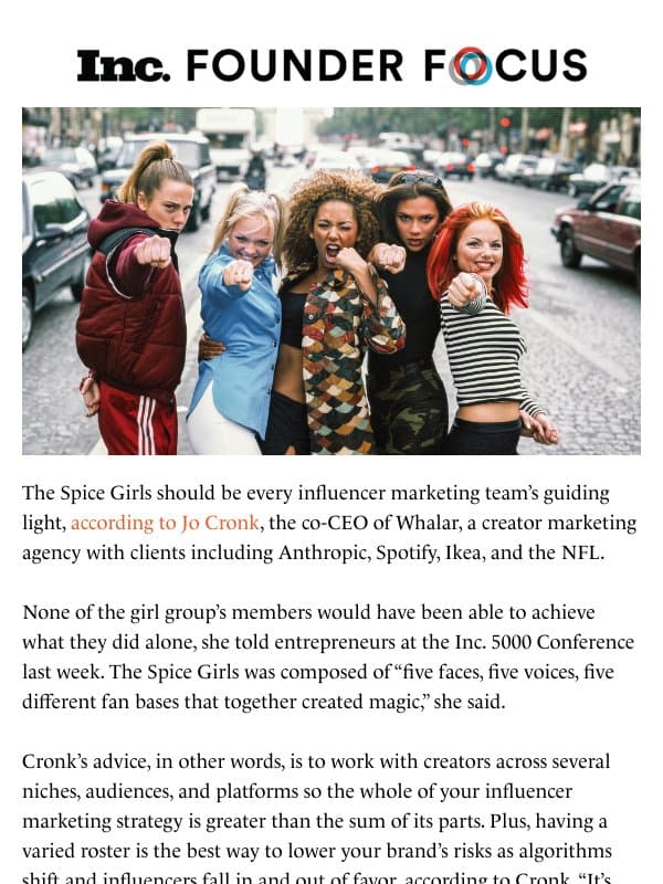 The Spice Girls method email from Inc. Magazine