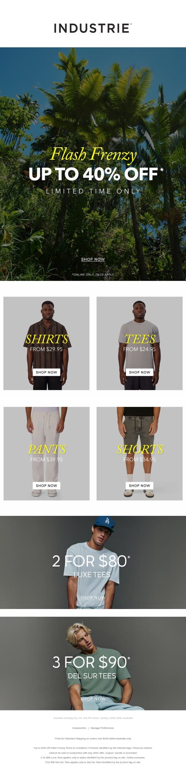Up to 40% Off Flash Frenzy* email from Industrie screenshot