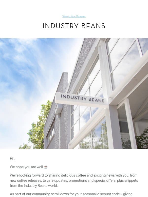 Welcome To The Industry Beans Community ☕️ email from Industry Beans