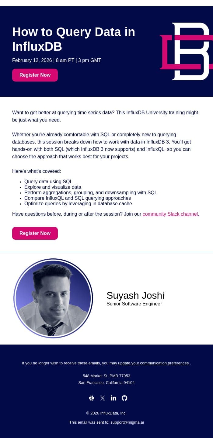 How to Query Data with InfluxDB email from InfluxData screenshot