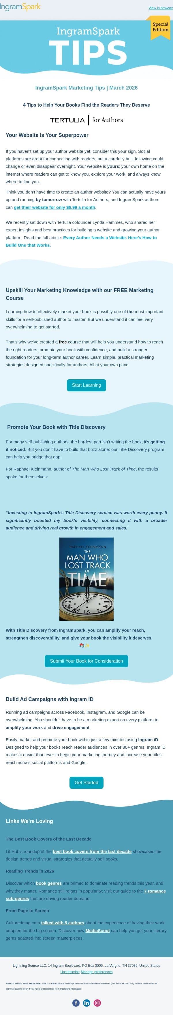 IngramSpark TIPS: Special Edition email from IngramSpark screenshot