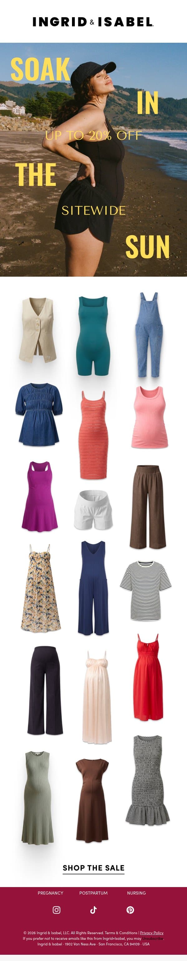 Comfortable, easy, and 20% off email from Ingrid & Isabel screenshot