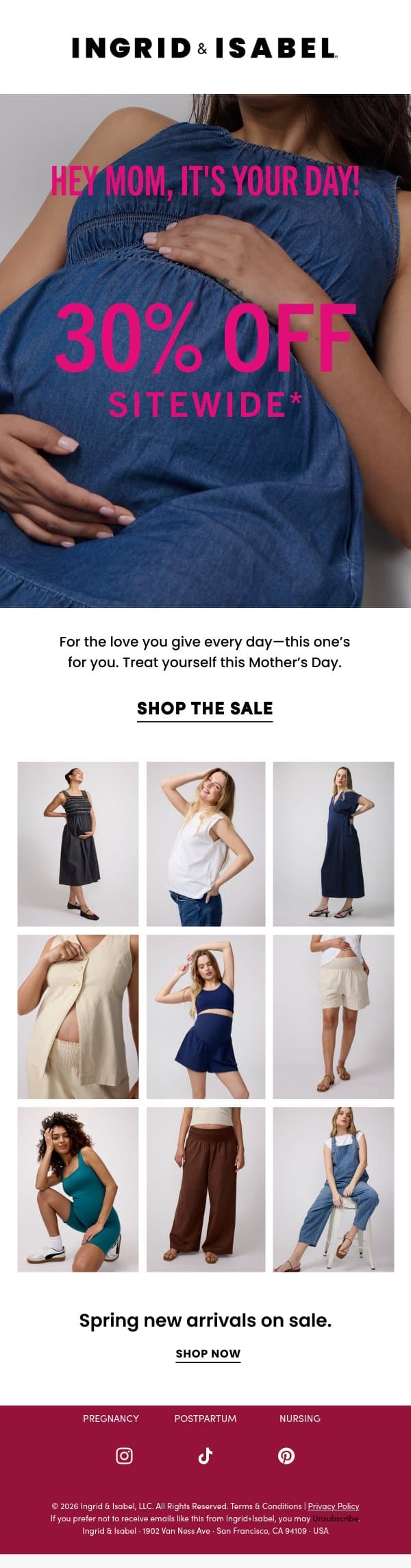 Mom deserves 30% off email from Ingrid & Isabel screenshot