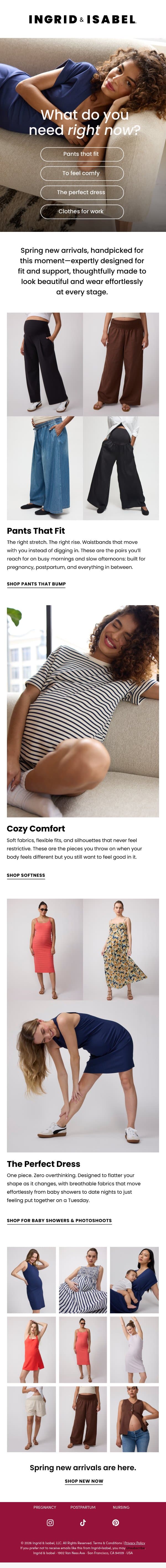 Spring, designed for motherhood email from Ingrid & Isabel screenshot