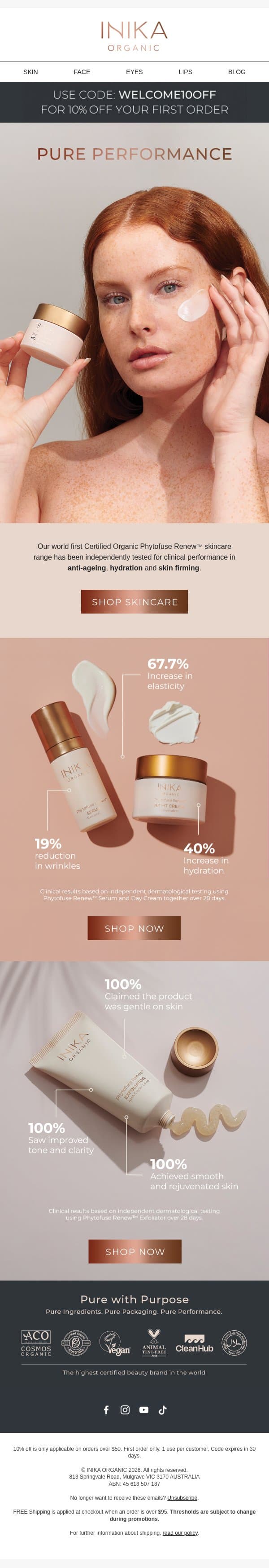 100% Natural Skincare email from Inika Organic screenshot