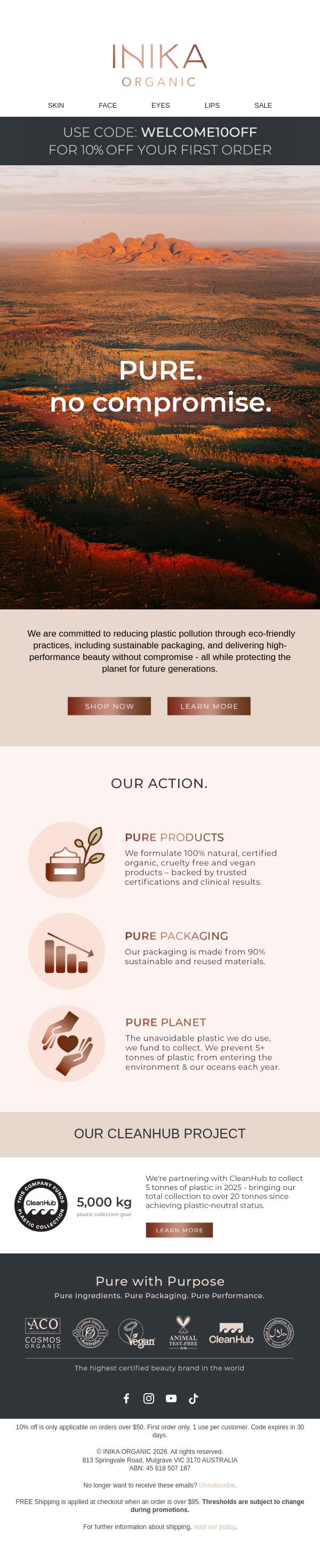 Pure. No Compromise 🌿 email from Inika Organic screenshot